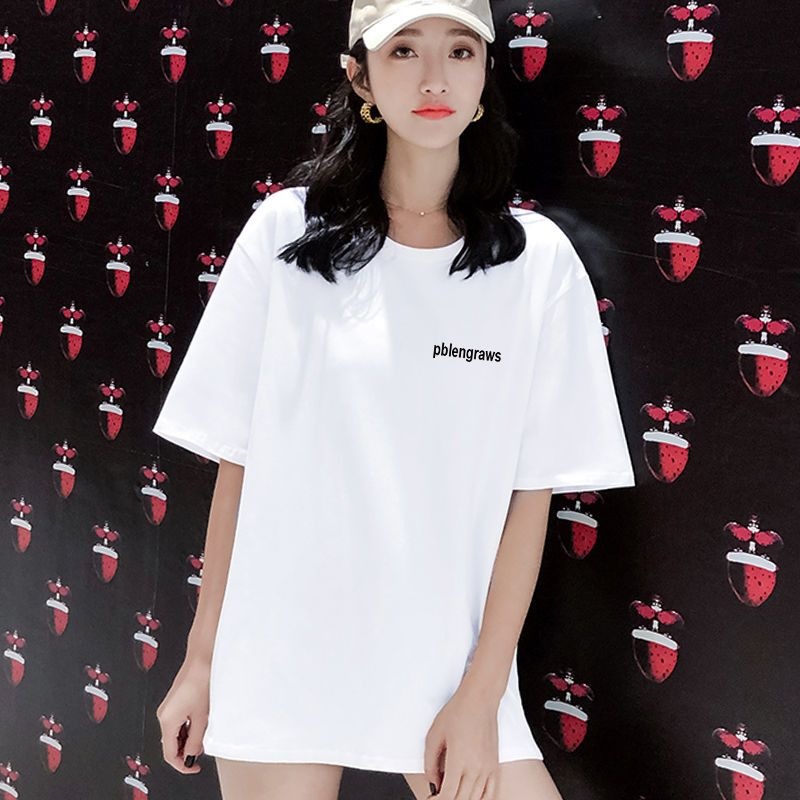 中长款短袖恤女宽松精梳棉简约大码上衣女装夏季新款韩版潮