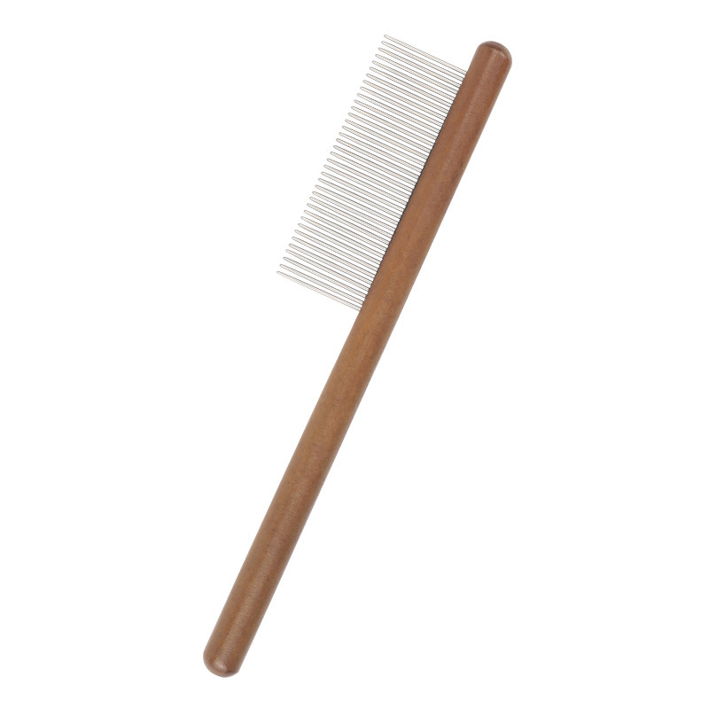 Venta caliente transfronteriza para mascotas de acero inoxidable de madera de una sola fila peine perro saltando peine rejilla piojos de gato eliminación de Peine de aguja larga
