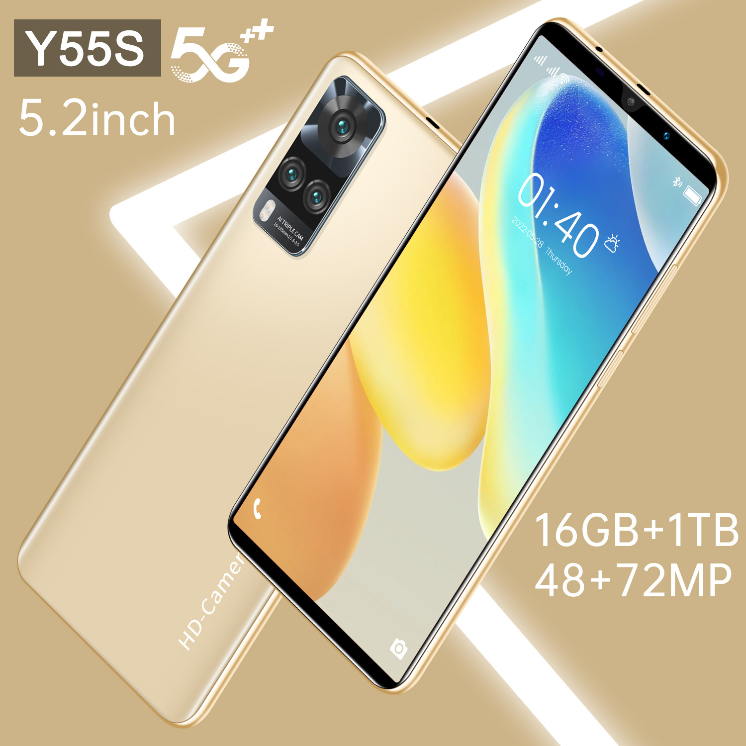 7月新款Y55S跨境5.2寸智能5g手机16+1T现货安卓外贸低价手机批发