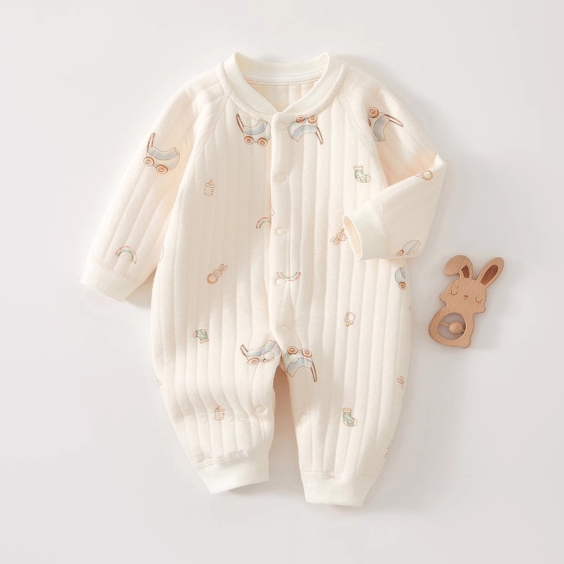 婧麒婴儿连体衣保暖春装夹棉婴幼儿宝宝衣服秋冬爬服哈衣薄棉套装|undefined