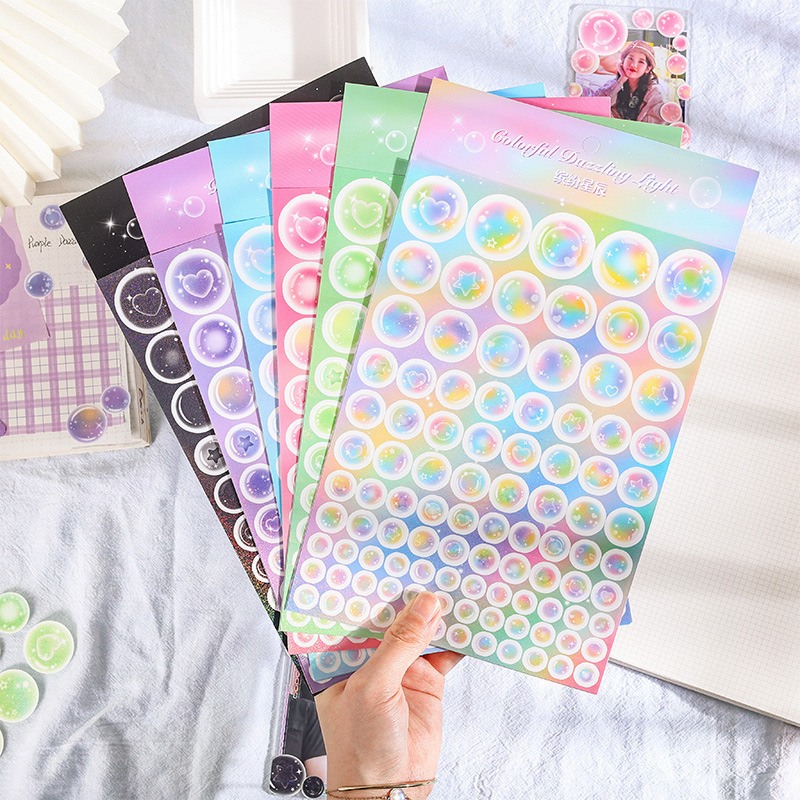 Pegatinas de burbujas de lunares, tarjeta básica Goo, pegatinas de diario láser con purpurina de dopamina de ensueño, diseño personalizado.