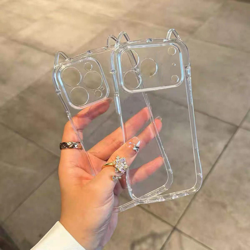 Suitable for Apple 17 New Model Transparent Cat Ear 16Promax Mobile Phone Case Iphone15Pro Simple 14/13