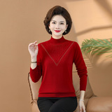 洋气中老年羊毛衫打底衫女式半高领妈妈装秋冬纯毛针织衫，女装针织衫/毛衣，妃慕昵服饰