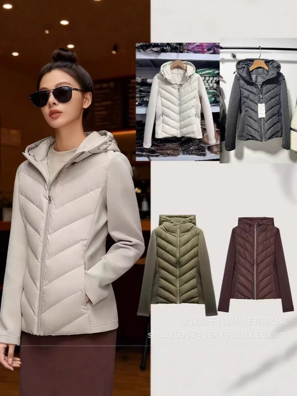 Zr Cross-Border Specializes in Foreign Trade Wholesale, New European and American Style Fashionable Hooded Long-Sleeve Patchwork Cotton Jacket for Women