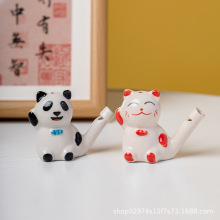 陶瓷招财猫熊猫水鸟口哨小鸟哨子地摊景区儿童玩具批白瓷工艺品