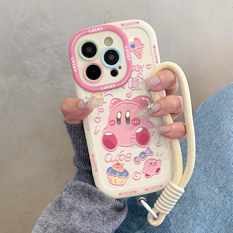 Fun and Cute Kirby-Themed Phone Case for Apple 17 Pro Max, iPhone 15 Pro with Lanyard, New for 14