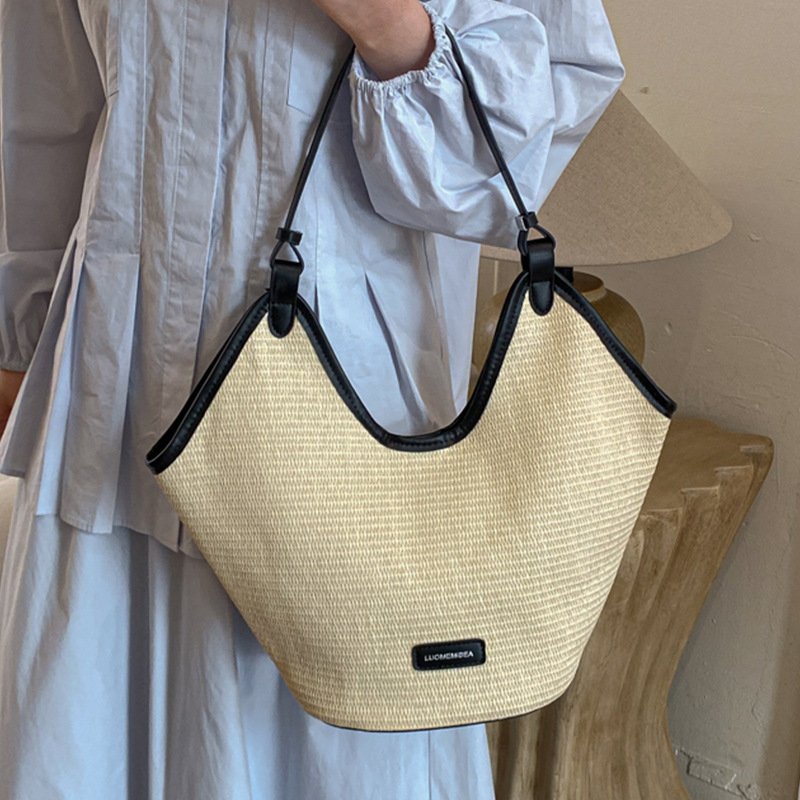 Strohgeflochtene Tragetasche, Damentasche, Strandtasche, Freizeit-Schultertasche_voghion.com