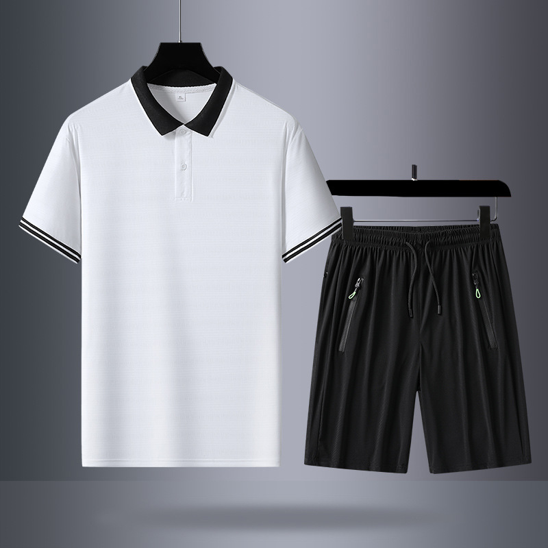 Verano hielo de manga corta pantalones cortos de dos piezas hombres camiseta de manga corta polo casual con solapa de mediana edad pantalones cortos grandes