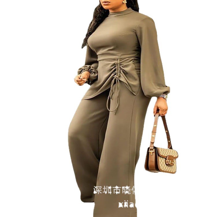 2021 otoño transfronterizo manga larga color sólido moda cintura alta suelta versión de moda costura mono delgado de las mujeres image 6