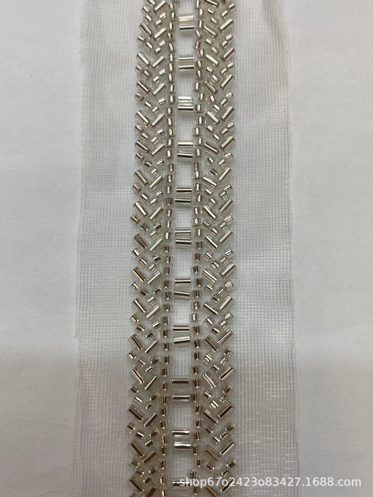 网纱底手工串珠人字织带 服装领口门襟diy辅料 婚纱礼服饰品diy