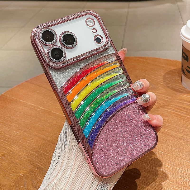 适用iPhone17流沙七彩虹手机壳闪粉水钻苹果16proMax防摔15保护套|undefined