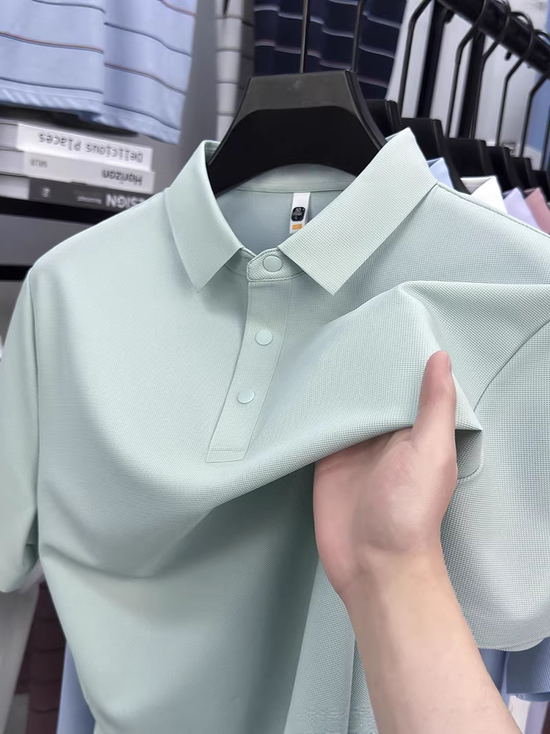 跨境外贸高端男士冰丝POLO衫短袖夏季无痕有领速干t恤男衣服批发