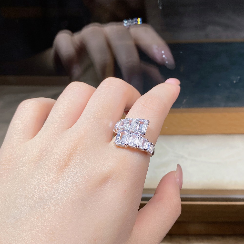 Fashion Geometric Sterling Silver Inlay Zircon Open Ring 1 Piece