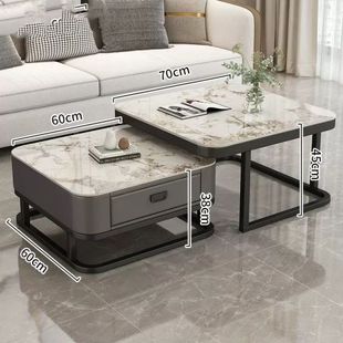 Light Luxury Coffee Table Living Room Home Modern Simple Small Apartment Internet Celebrity Square Glass Rock Plate Coffee Table TV Cabinet Combination