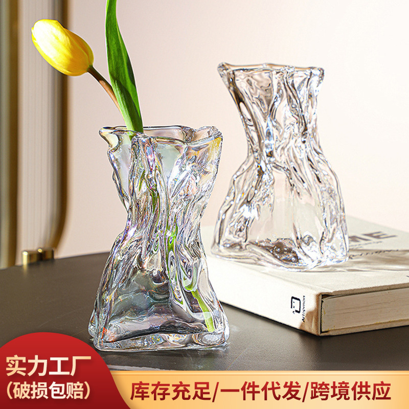 Scandinavian Simple Asymmetrical Vase Living Room Desktop Decoration Flower Arrangement Glass Vase Creative Ornaments Transparent Glass Vase