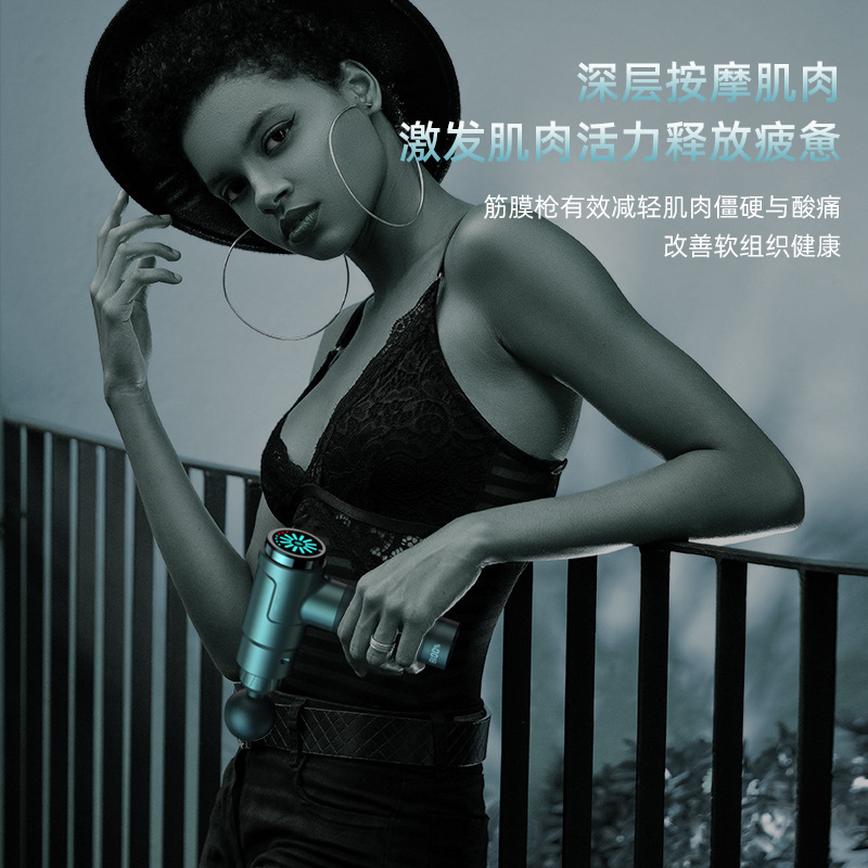 Transfronteriza Pantalla de huellas dactilares profesional pistola fascial masajeador fascial eléctrico fuerza marca relajación profunda doble cabeza fascial
