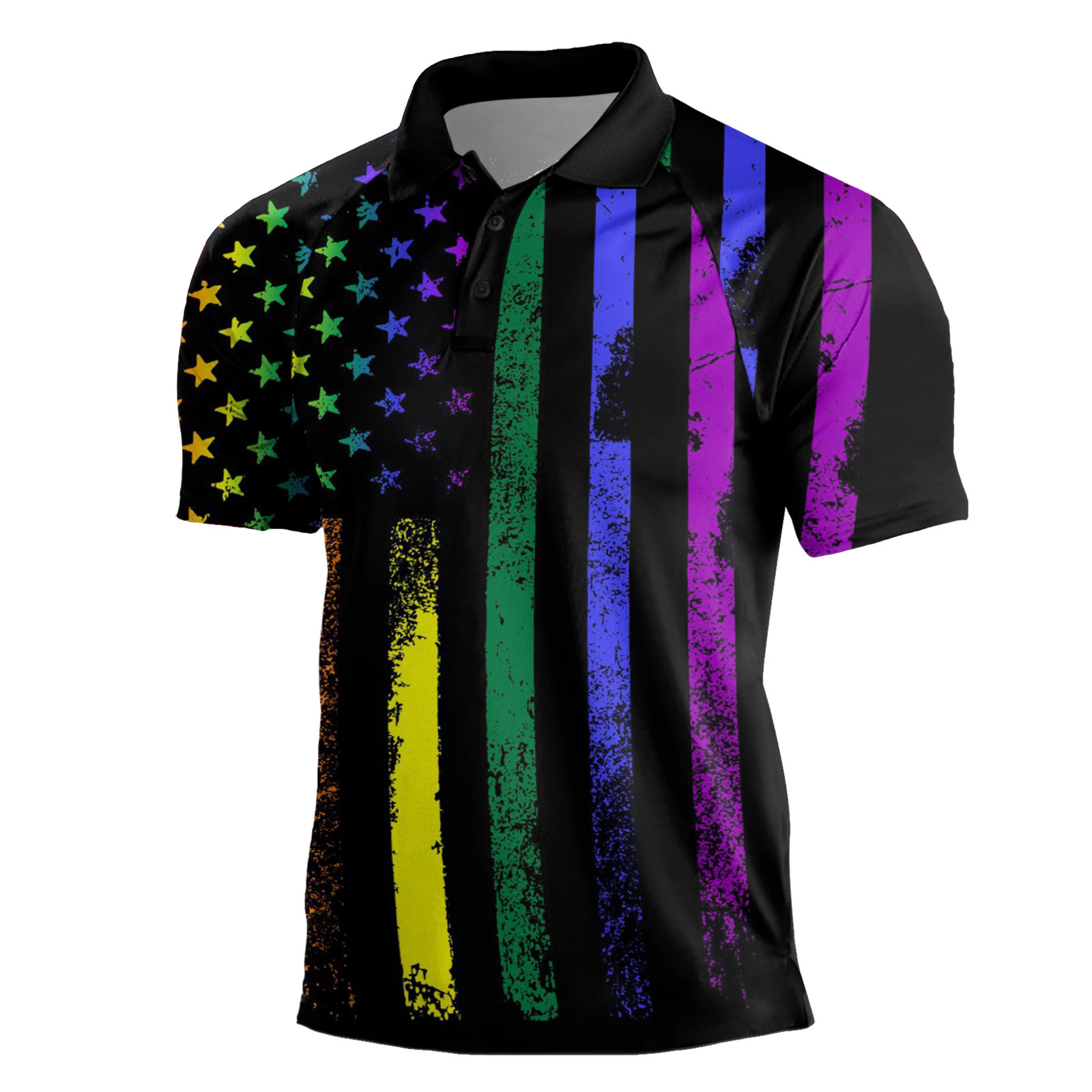 Cross-border Europa y América 2023 nuevos hombres casuales de manga corta Henry Independence Day Elements Camisa POLO raglán de tres botones para hombres