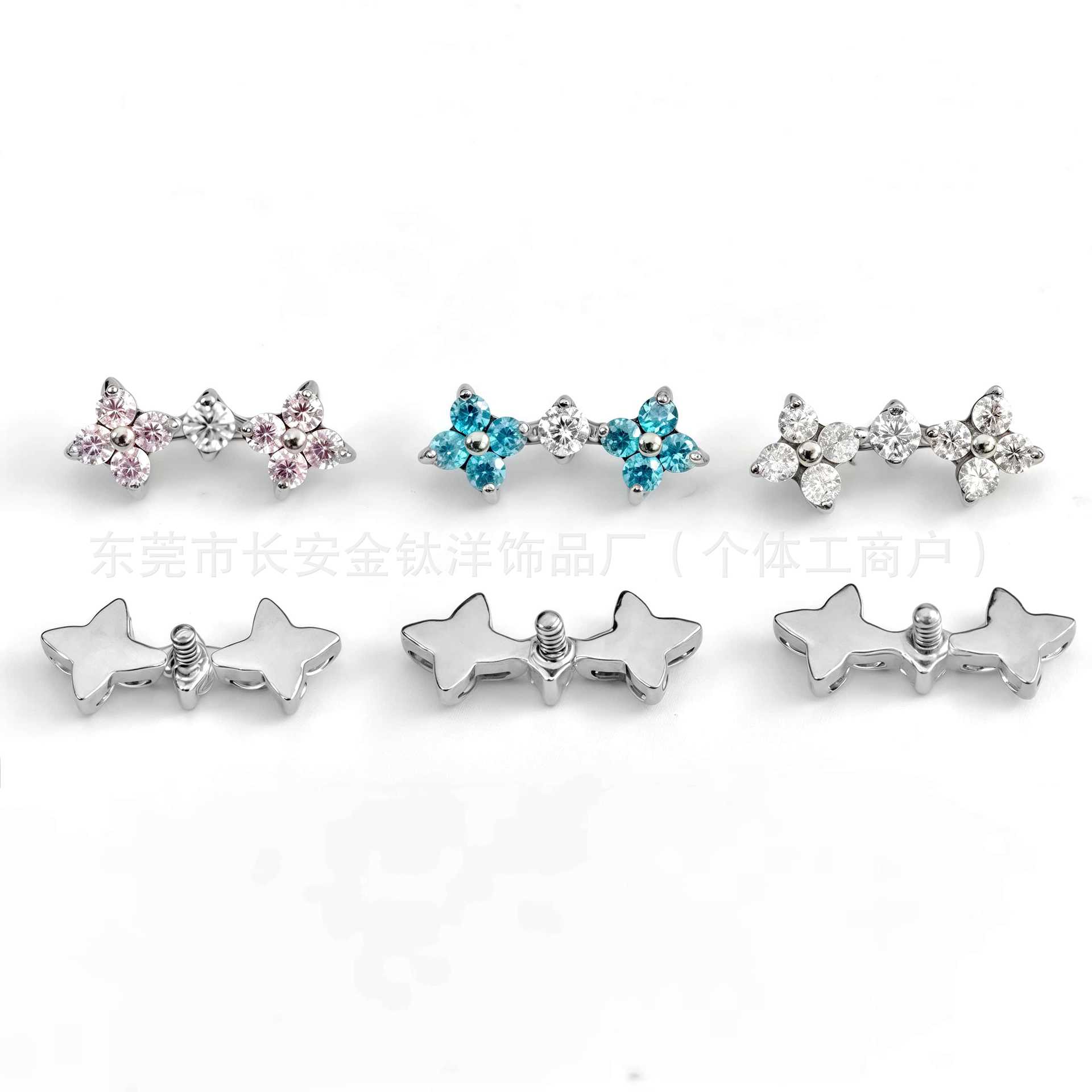 F136 Titanium Four-Leaf Clover Zircon Lip Nail Earrings Ear Bone Nail G23 Titanium Alloy Body Piercing Jewelry detail image 8