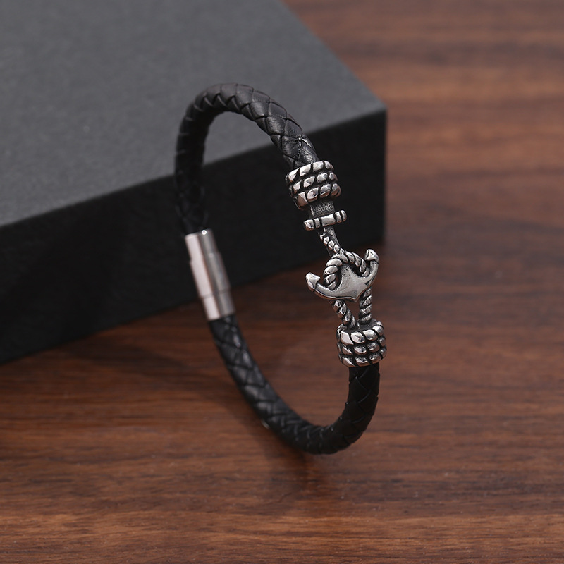 European and American Anchor Titanium Steel Bracelet That Does Not Fade Men's Retro Cross-Border Bracelet Amazon Hand-Woven Leather Bracelet
