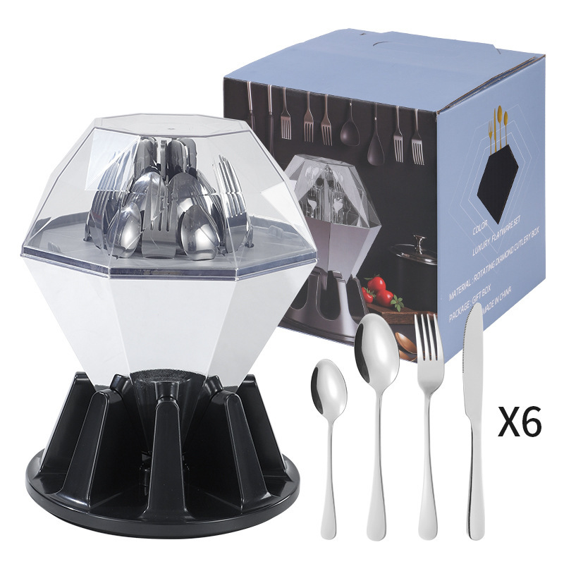 Conjunto de cubiertos de acero inoxidable transfronterizo de 24 piezas cuchillo de filete cuchara de cubiertos occidentales caja de regalo estado de ánimo cuchillo de huevo exportación