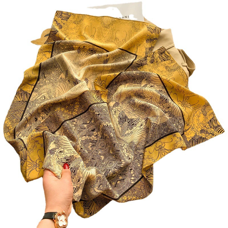 Yellow silk autumn universal thin scarf, neckerchief