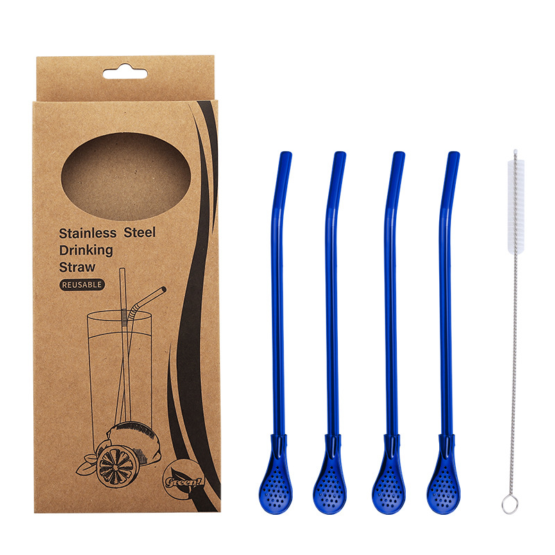 304 cuchara de paja de filtro de acero inoxidable cuchara de té perfumada vajilla cuchara de agitación de paja de bebida chapada en titanio