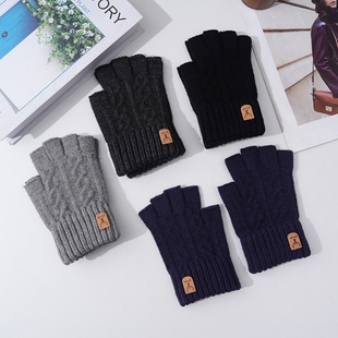 Winter alpaca wool warm half-finger gloves portable simple gloves warm warm half-finger outdoor gloves cross-border