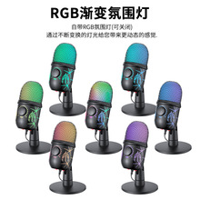 有线USB电脑麦克风录音手机直播设备k歌降噪游戏RGB电容话筒跨境