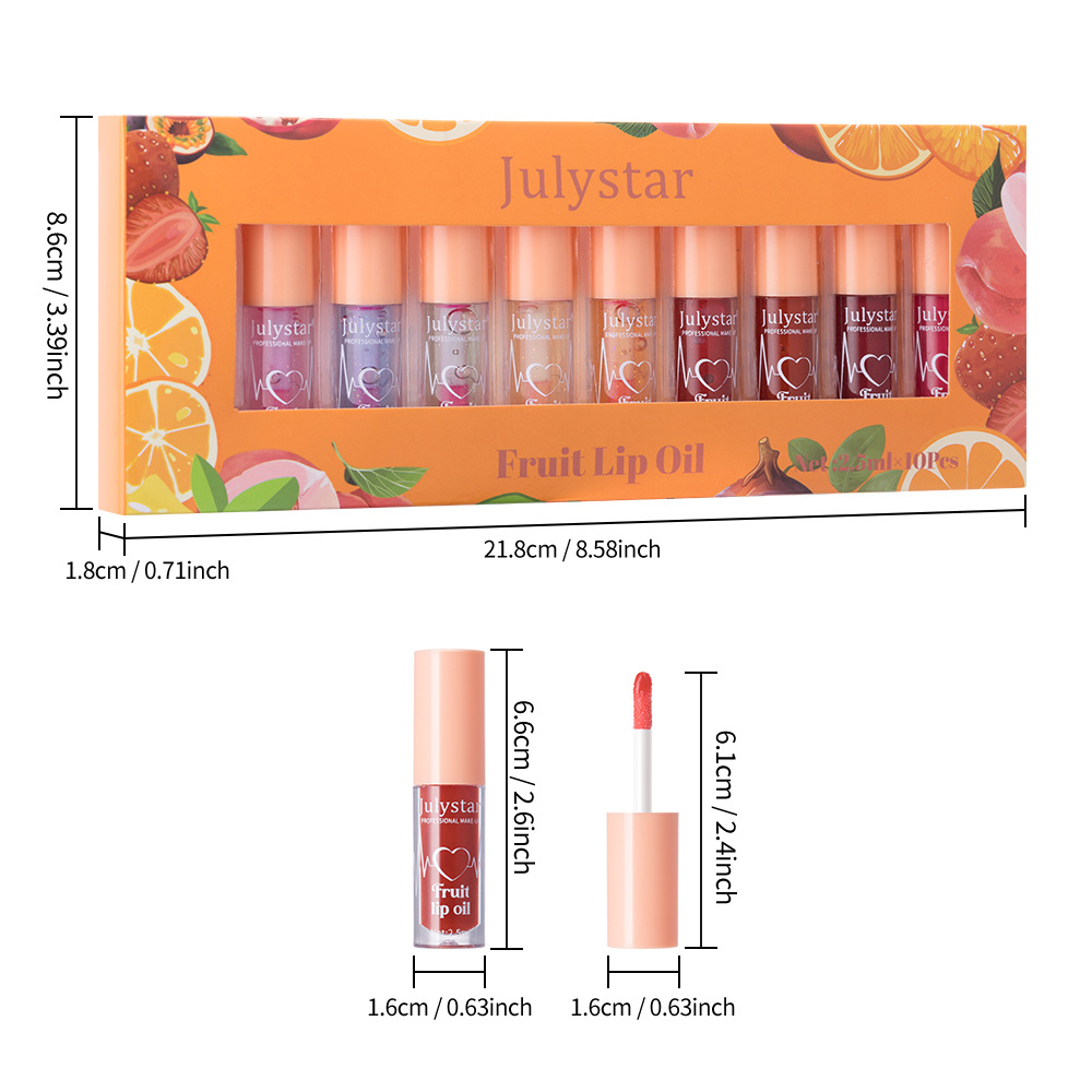 Julystar Fruit-Flavored Mirror Lip Gloss Moisturizing and Hydrating Ten-Color Set Water Gloss Lip Gloss Lipstick Wholesale Application Scenario
