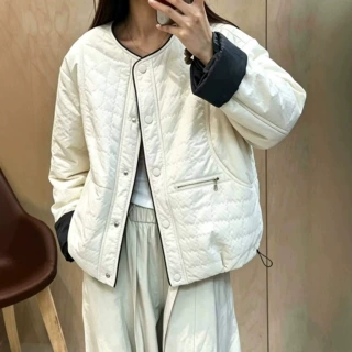韩版新款圆领撞色棉服外套女2026冬季新款宽松显瘦休闲减龄棉衣潮