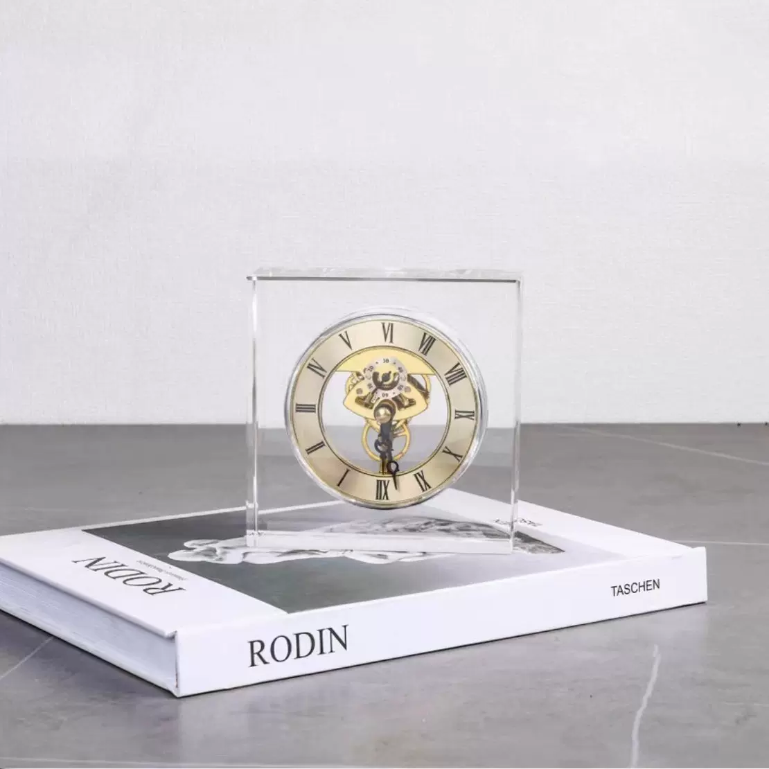 现代复古水晶钟表摆件样板房过道卧室书房工艺摆件家居客厅装饰品