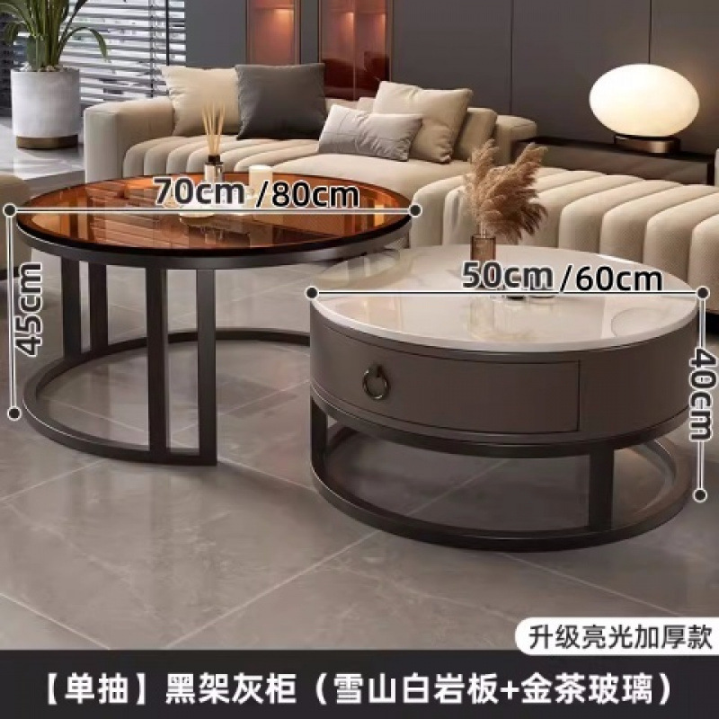 Mesa de centro redonda de pizarra de roca, sala de estar, hogar 2024, nuevo apartamento pequeño, minimalista, ligero, lujo, sensación de alta gama