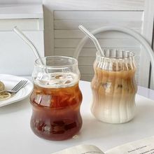 高颜值ins风云朵杯带吸管高硼硅玻璃杯家用透明牛奶杯螺纹咖啡杯