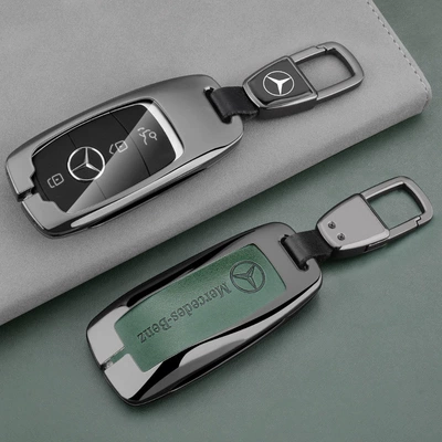Remote Control Cover with Buckle — Car key bag - 1-gunmetal-green-leather-all-inclusive-leather-buckle