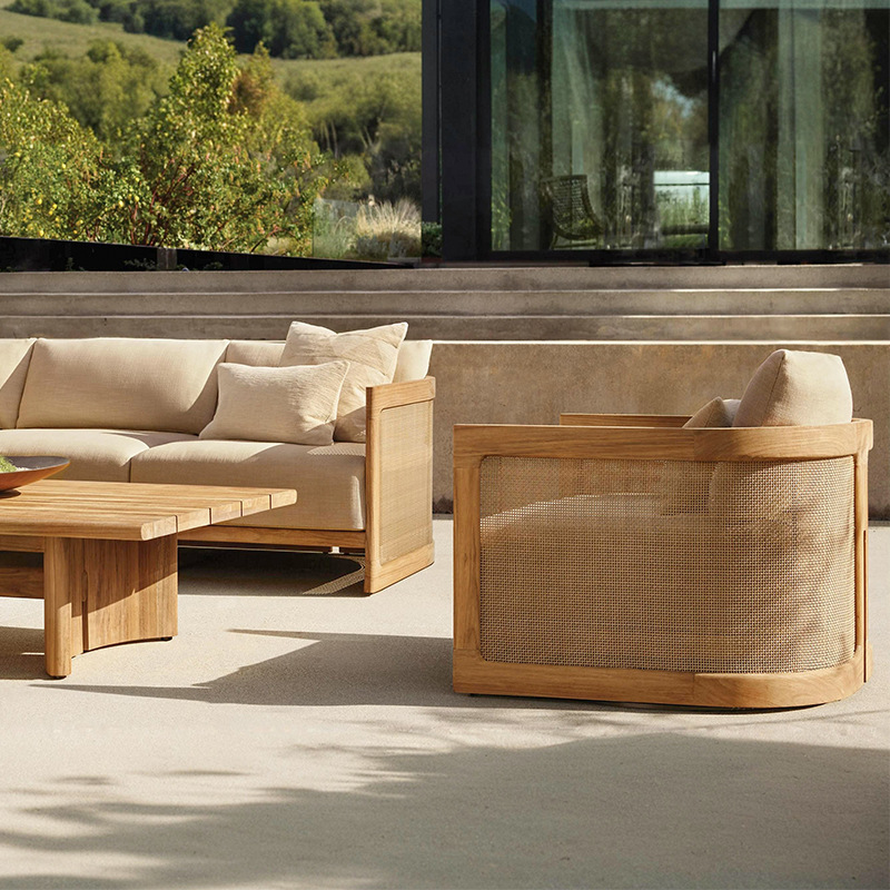 Sofá de teca al aire libre Patio Villa Terraza Muebles de madera impermeable Hotel Resort Protector solar Sofá de madera maciza image 31