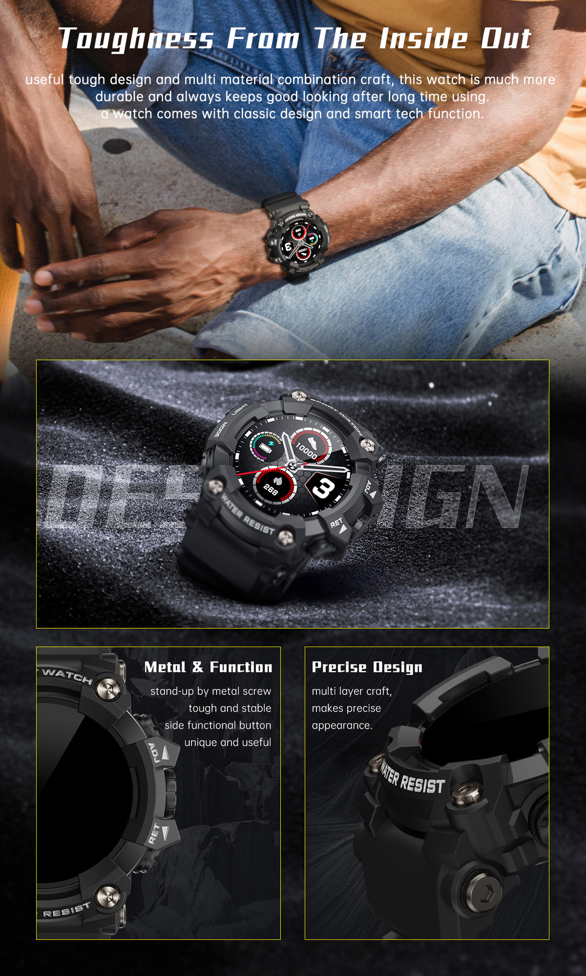 Nuovo orologio da uomo di vendita caldo T6 Tre prevenzione Sport all'aria aperta Smart Watch Full Circle IP68 da 1,28 pollici Impermeabile Modalità sportive multiple_voghion.com