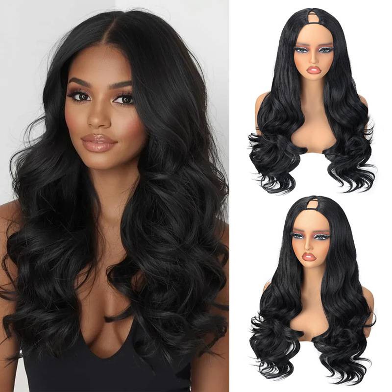 Amazon European and American V-shaped black, glue-free, elastic, partial long curly hairpiece, half wig for women Amazon European and American V-shaped black, glue-free, elastic, partial long curly hairpiece, half wig for women