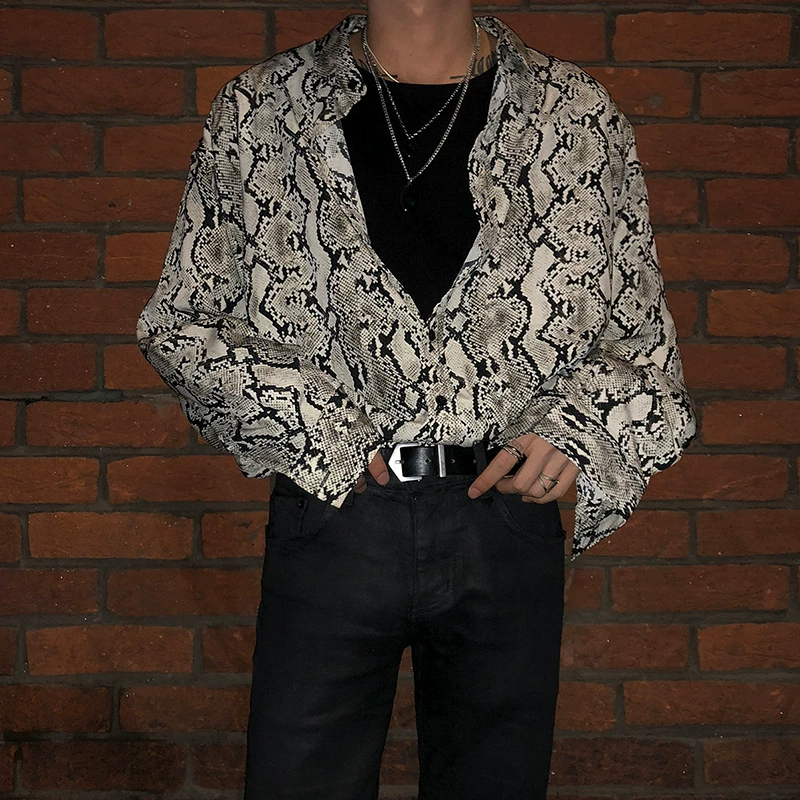 Мужская рубашка MYQ с рисунком питона в Корейском стиле, Мужская модная Свободная рубашка с длинными рукавами, красивая куртка, универсальная рубашка