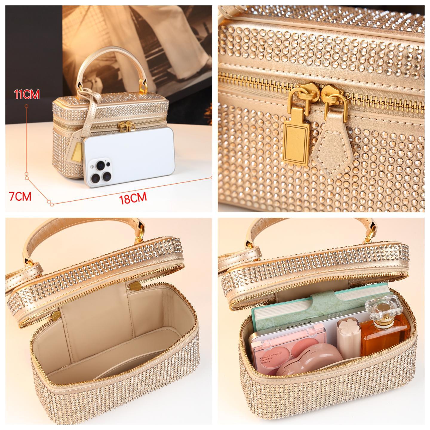 Túi xách nữ đính đá dạ tiệc phong cách cao cấp, đeo vai và đeo chéo — Rhinestone Champagne vàng, Rhinestone đen, Xanh da trờicolor, Rhinestone màu hồng