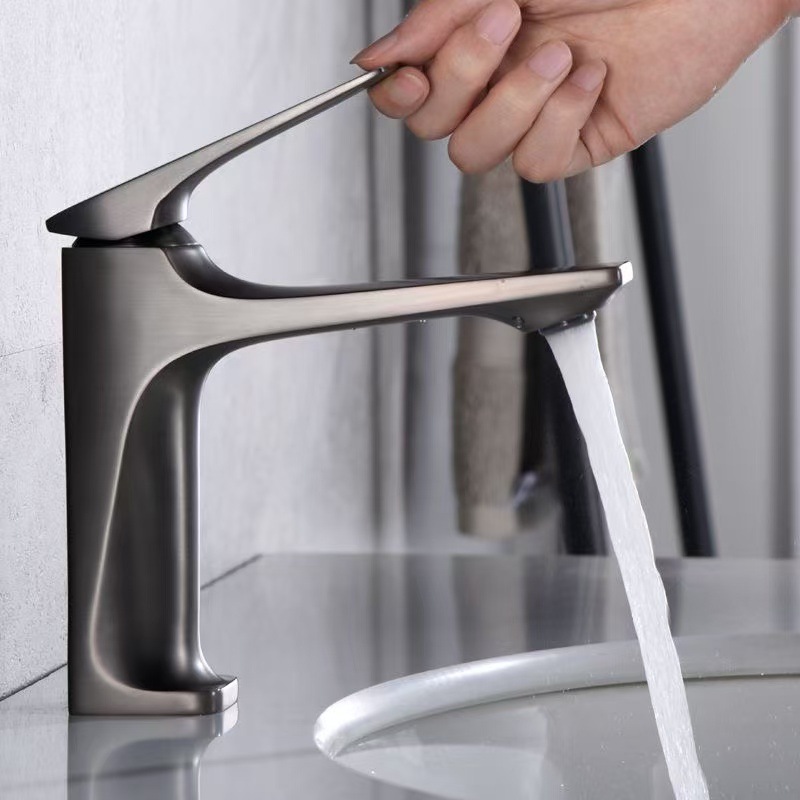 All-Copper Gun Gray Hot and Cold Faucet Washbasin Bathroom Bathroom Cabinet Washstand Household Splash-Proof Silent Water