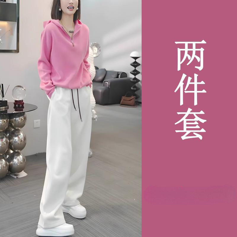 粉色休闲运动套装女2025新款洋气减龄卫衣阔腿裤秋季穿搭一整套|undefined