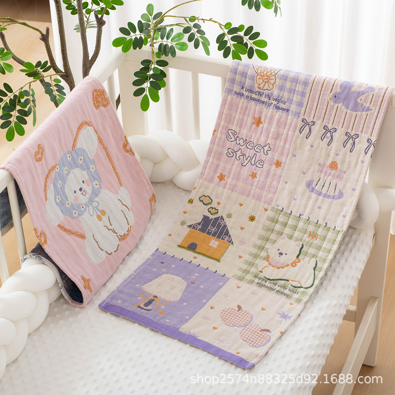 Pure Cotton Gauze Towel 34X75Cm Four-Layer Cartoon Adult Cotton Absorbent Bath Face Wash Household Class a Towel Pure Cotton Gauze Towel 34X75Cm Four-Layer Cartoon Adult Cotton Absorbent Bath Face Wash Household Class a Towel