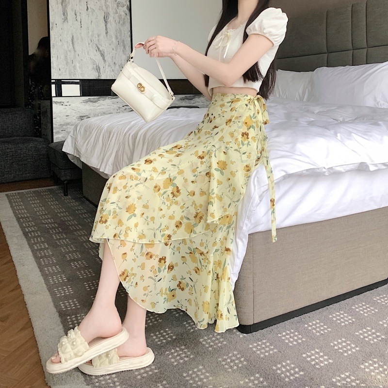 ChicShe Feiyuan Multiple Colors Ruffled Chiffon One-Piece Apron Sun Protection Fairy Mid-Length Skirt_voghion.com