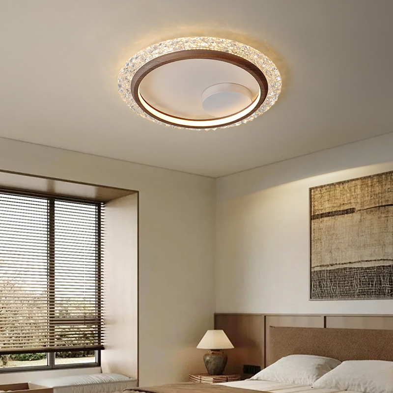 Luz de techo de dormitorio medieval de viento tranquilo dormitorio principal 2025 nuevo estilo americano retro color nuez redondo luz de protección de ojos súper brillante