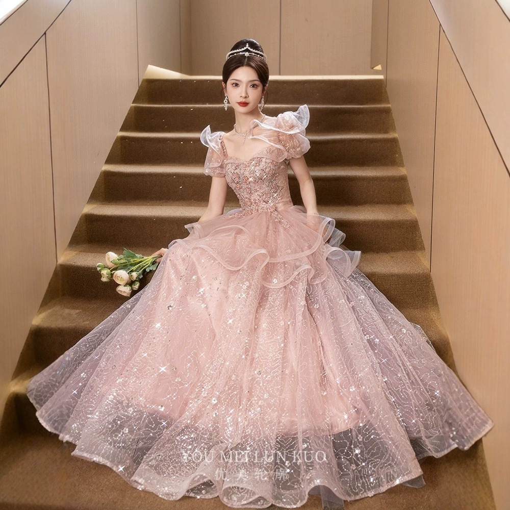 Pink Evening Dress 2026 New Style Banquet Elegant Host Stunning Light Luxury Niche High-End Sophisticated Annual Meeting
