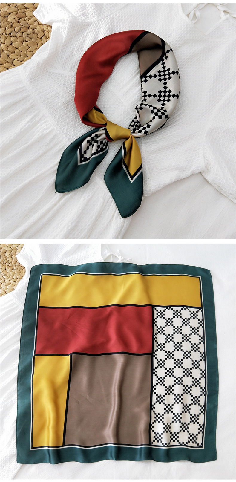 50g Weight Silk Scarf Classification Travel Occasion Silk Material Unisex Gender Printing Design Sweet Style Khaki, Grey, Red, Green, Blue, Black Color Simple Retro Square Scarf 9