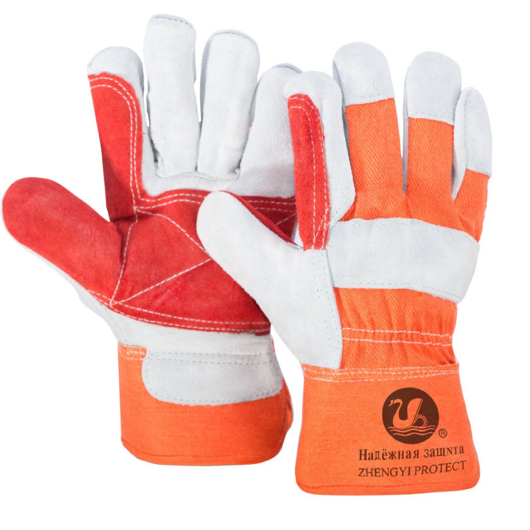 A级牛二层加托荧光布短皮耐磨劳工电焊手套