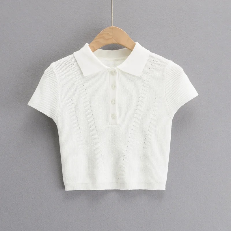 new polo collar knitted short-sleeved T-shirt  NSAC37401