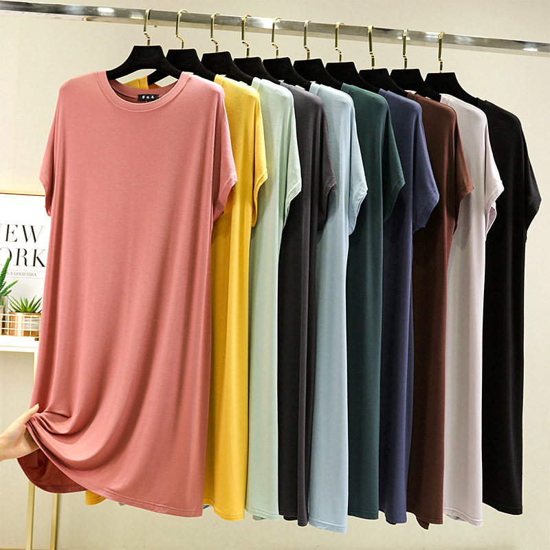 Short-Sleeved Dress for Women, Loose Casual Nightgown, Modal Home Dress, Plus Size Long Dress, Plus Size Women's Clothing Short-Sleeved Dress for Women, Loose Casual Nightgown, Modal Home Dress, Plus Size Long Dress, Plus Size Women's Clothing