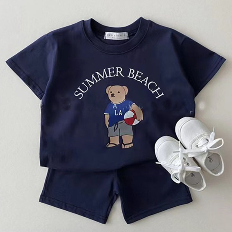 韩版ins短袖两件套夏季纯棉男女童T恤宝宝可爱卡通童装短裤婴儿服